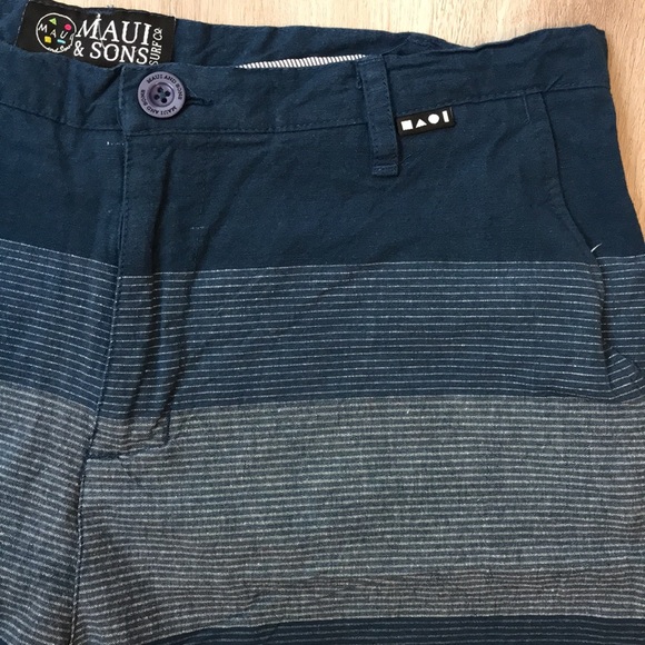 Maui & Sons Surf Co. Mens Blue Striped Shorts 34 - Picture 2 of 8